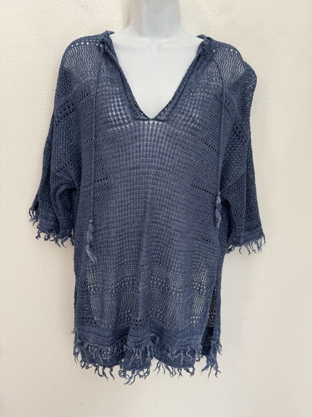 Polo Ralph Lauren Linen Sweater S Oversized Blue Open Loose Knit Beachy Coverup